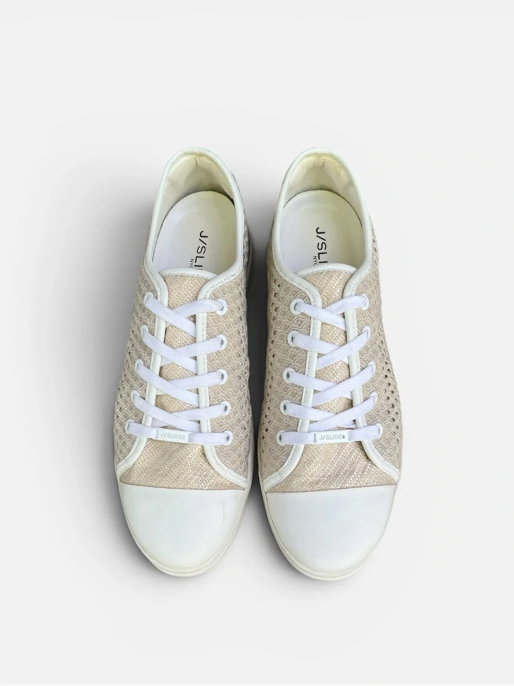 J/Slides NYC Natasha Platform Sneaker in Nude Crochet Size 10